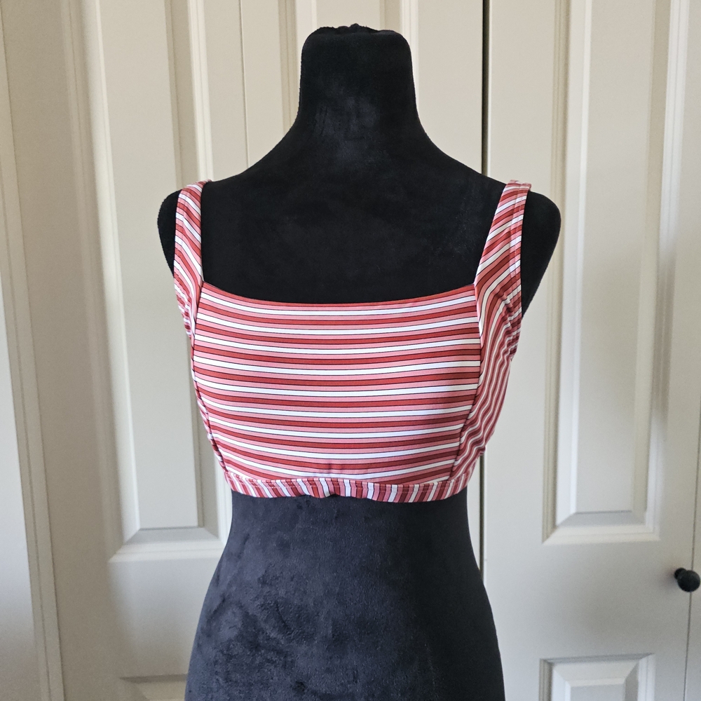 Azura Australia Red, Peach  White Striped Bikini Top Only SZ 10